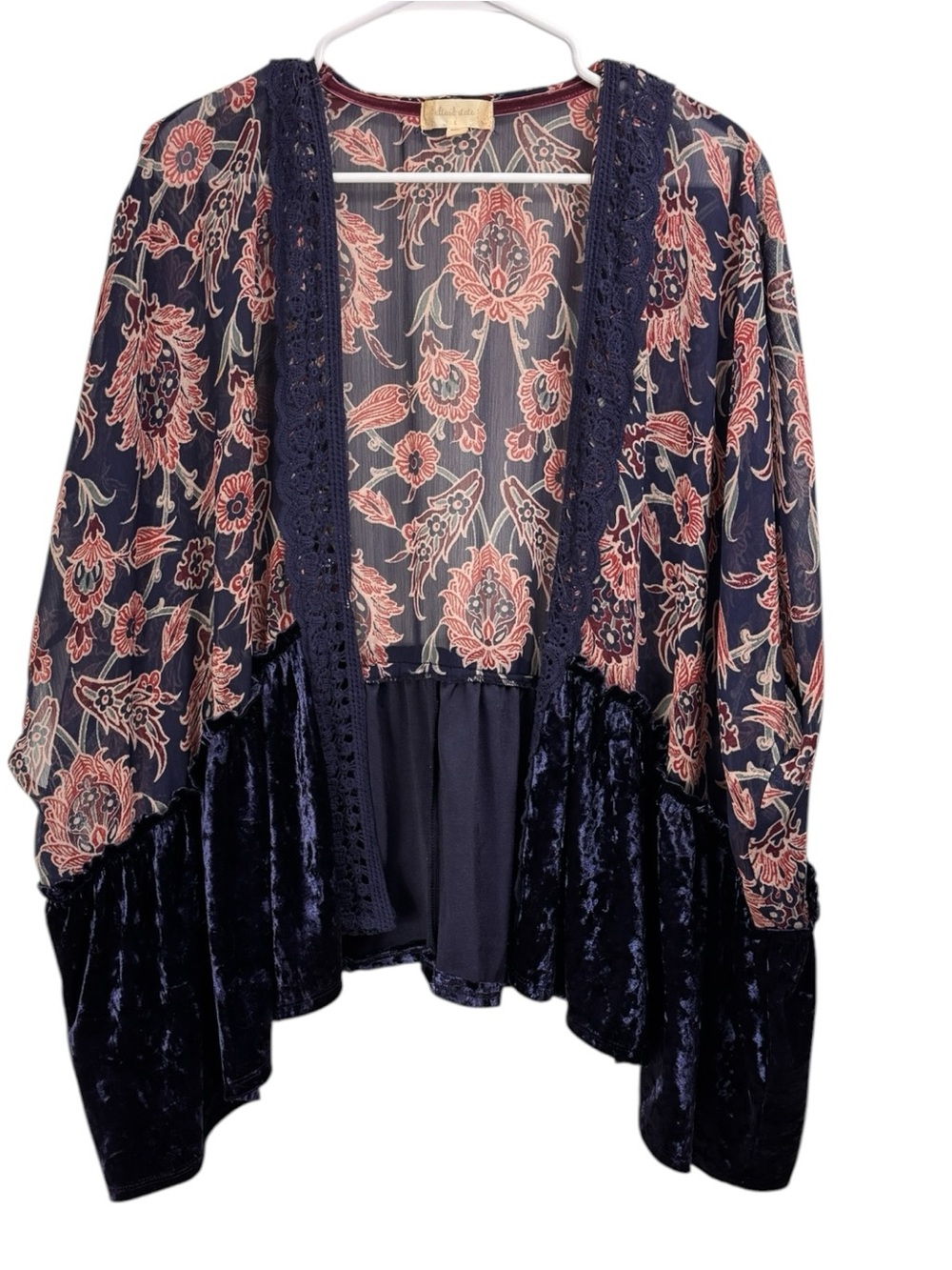 Altar'd State Floral Velvet Sheer Kimono Size Large Boho Fairy Romantic Festival